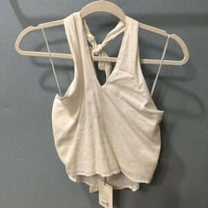 Women’s Cream Linen Tie-Back Tank Top